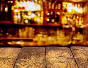 retro wooden desk in a bar