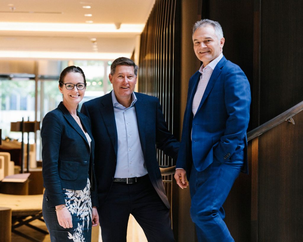 Pictured L-R: Louise May, Accenture’s Health & Public Service lead for Australia and New Zealand with Anthony Honeyman, Chairman and a partner at Apis Group, and Tim Ryan, Managing Partner at Apis Group. 