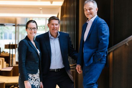 Pictured L-R: Louise May, Accenture’s Health & Public Service lead for Australia and New Zealand with Anthony Honeyman, Chairman and a partner at Apis Group, and Tim Ryan, Managing Partner at Apis Group.