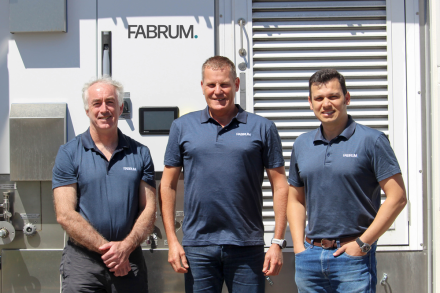 Photo caption (Left to right): Fabrum founders Hugh Reynolds (Technical Director) and Christopher Boyle (Chairman) with Dr Ojas Mahapatra (CEO)